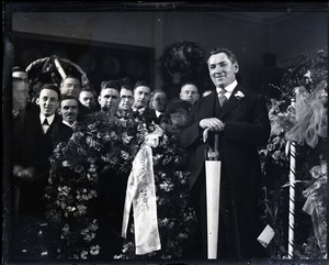 James Michael Curley with supporters and floral wreath from the Tammany Club