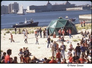 MUSE concert and rally: crowd on sand by Hudson River