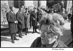 Jack Kerouac's funeral: older woman outside church
