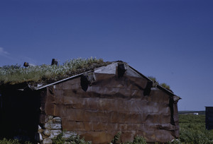 Closeup of Eskimo sod house