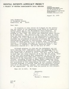Letter from Steven J. Schwartz to Judi Chamberlin