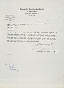 Letter from Edward J. Sweeney to the Massachusetts Council of Organizations of the Handicapped