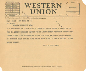 Telegram from William Lloyd Imes to Atlanta University