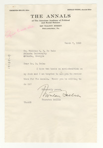 Letter from Thorsten Sellin to W. E. B. Du Bois