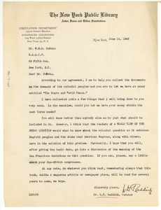 Letter from L. A. Reddick to W. E. B. Du Bois