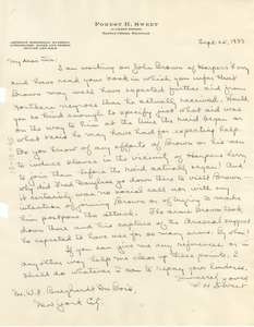 Letter from Forest H. Sweet to W. E. B. Du Bois