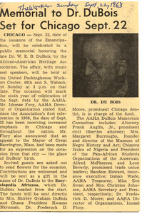 Memorial to Dr. Du Bois set for Chicago Sept. 22