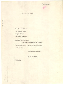 Letter from W. E. B. Du Bois to Cooper Union