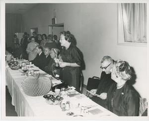 Mrs. William S. Kilbourne speaking at Thanksgiving celebration