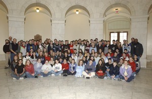Congressman John W. Olver (far left, rear row) with school group visiting the capitol