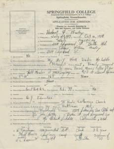 Application for admissions to Springfield College for Frank H. Powley (1937)