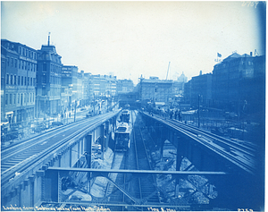 Looking down subway incline from North Station