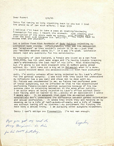 Correspondence from Lou Sullivan to Rupert Raj (February 6, 1985)