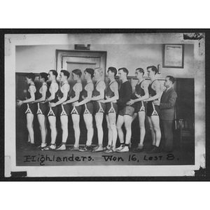 Group portrait of young men's "Highlanders" basketball team