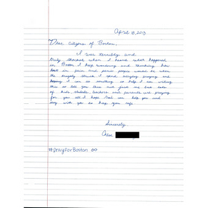 Letter from St. Lucy's School in Long Beach, California