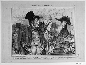 - Dis-donc, mon homme, c'est t'y ça l'buffet?... ça m'a l'air joliment appétissant, j'prendrais bien queuque" chose!