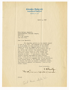 Letter from Karl Nickerson Llewellyn to Hollace Ransdell, March 1, 1928