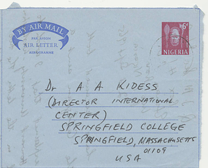 An air mail letter from Harry J. Etukudo to Attallah A. Kidess (September 2, 1965)