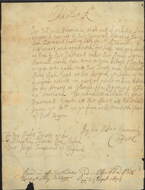 Order to pay a Colonel in Scotland, 1673 June 18