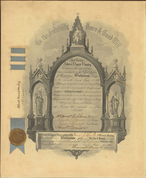 Master Mason certificate for Albert David Healey