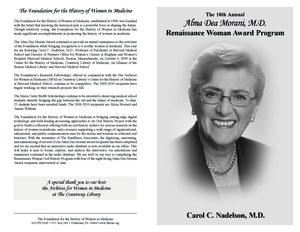 Program for the Alma Dea Morani Award ceremony for Carol Nadelson