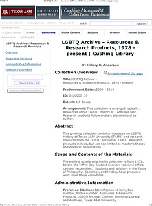 LGBTQ Archive - Resources & Research Products, 1978 - present