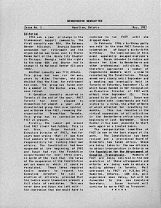 GenderServe Newsletter Issue No. 1 (May 1987)