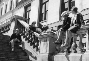 Suffolk University students on the State House steps