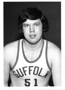 Suffolk University men's basketball player Steve Relihaw, 1975