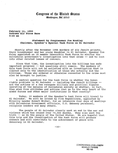 Statement by John Joseph Moakley at Andrews Air Force Base, Maryland regarding the Special Task Force on El Salvador and the Jesuit murder investigation, 11 February 1990