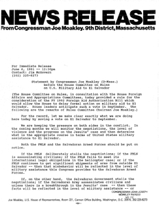 Statement by John Joseph Moakley before the House Committee regarding rules on U.S. military aid to El Salvador, 6 June 1991