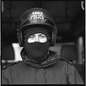 RUC Riot Squad. Female member of the riot squad, Castalereagh RUC station, Belfast