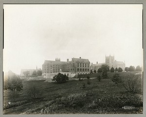 Devlin Hall, Saint Mary's Hall, Bapst Library, and Gasson tower by Clifton Church