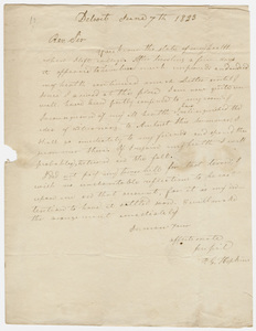 Francis G. Hopkins letter to Zephaniah Swift Moore, 1823 June 7