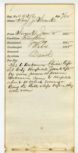 Tewksbury Almshouse Intake Record: Worcester, Mary J.