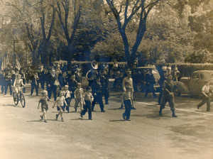 Memorial Day parade 1945 led by Captain Carl Harris