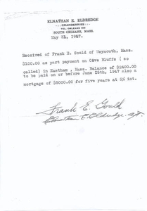 The 'Bill of Sale' of the land that Frank and Esther Gould purchased on the town cove in order to build their cottage colony