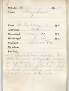 Tewksbury Almshouse Intake Record: Annis, Mary