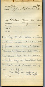 Tewksbury Almshouse Intake Record: Broderick, John D.