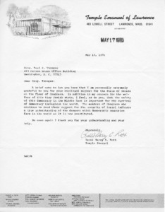 Letter to Congressman Paul E. Tsongas from Rabbi Harry A. Roth