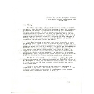 Letter, integrated education workshops, March 15, 1975.