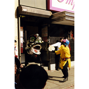 Performer of a dragon dance in celebration of the Chinese New Year in Boston's Chinatown