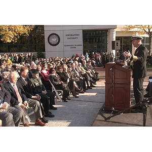 Mark Fitzgerald speaks to the audience at the Veterans Memorial dedication ceremony