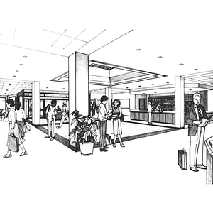 Drawing of Snell Library interior