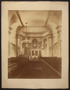 Interior view of King's Chapel facing altar and pulpit