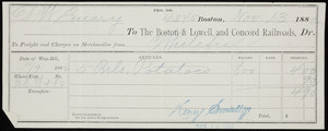 Billhead for The Boston & Lowell and Concord Railroads, Dr., Boston, Mass., dated November 13, 1882
