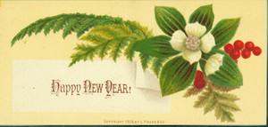 New Year's card, depicting white Christmas roses and holly, 1876