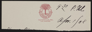 Letterhead for the Elmwood Hotel, Waterville, Maine, dated April 1, 1908