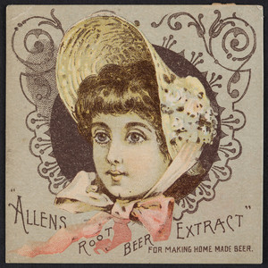 Trade card for Allen's Root Beer Extract, prepared only by C.E. Carter, pharmacist, Lowell, Mass., undated