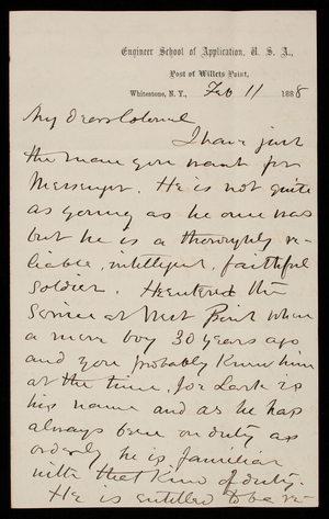 [William] R. King to Thomas Lincoln Casey, February 11, 1888